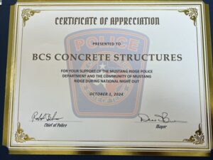 Mustang Ridge Police Department and BCS Certificate of Appreciation