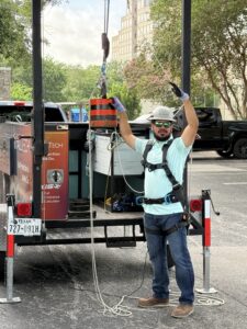 FallTech Trainer Eduardo Cortes demonstrates using his drop truck